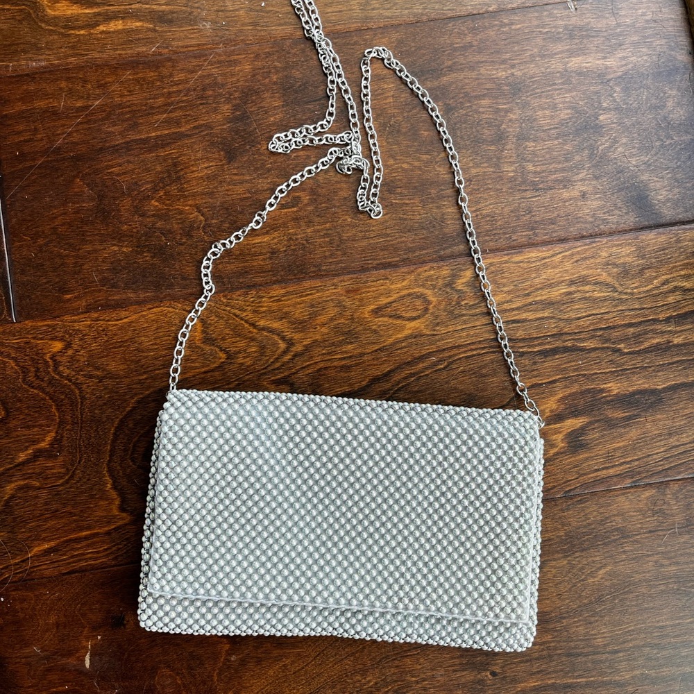 Iridescent White Bead Evening Bag